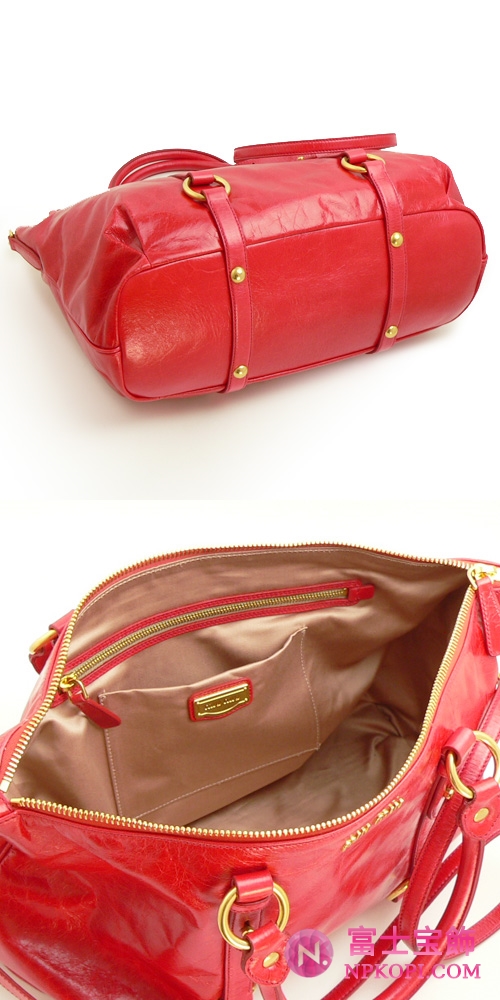 ミュウミュウ MIUMIU トートバッグ/ショルダーバッグ 2WAY ストラップ付き ヴィンテージ調 レザー レッド（LACCA） RN0621 VITELLO SHINE LACCA